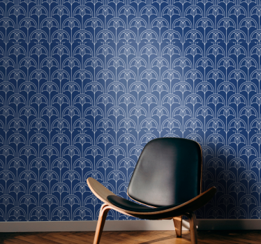 papel de parede floral padrão de contorno azul - TenStickers