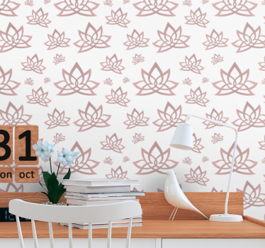 papel de parede floral padrão bege de lótus - TenStickers