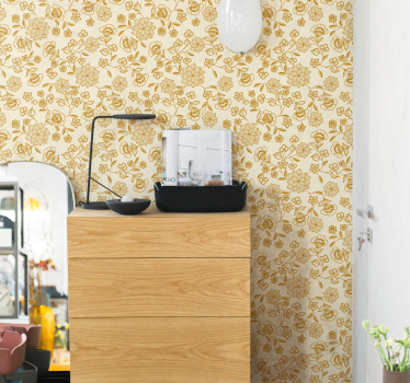 papel de parede floral padrão de flor dourada - TenStickers