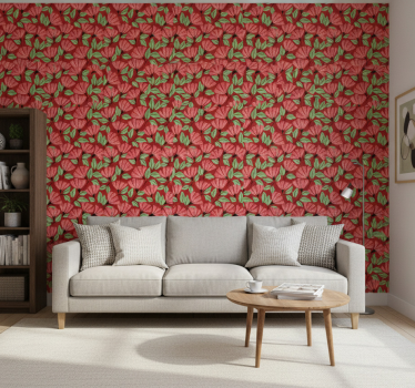 Papel de parede floral padrão vermelho vintage - TenStickers