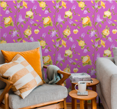papel de parede floral padrão rosa delicado - TenStickers