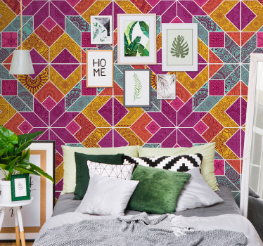 papel de parede quarto de casal padrão geométrico colorido - TenStickers