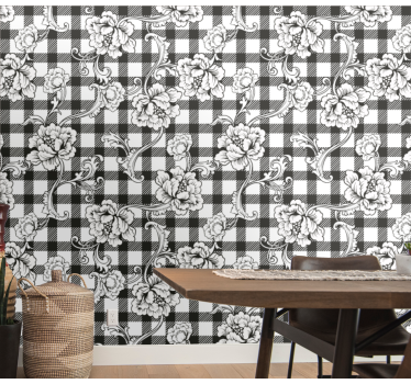 papel de parede floral tabuleiro de xadrez floral - TenStickers