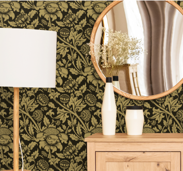 papel de parede floral tema verde dourado - TenStickers