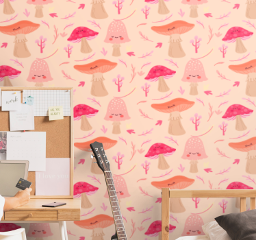 papel de parede flores Cogumelos clássicos felizes - TenStickers