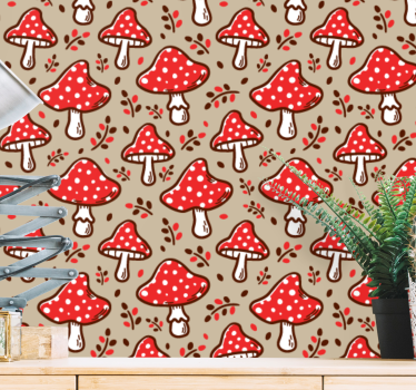 papel de parede flores Cogumelos típicos em fundo bege - TenStickers