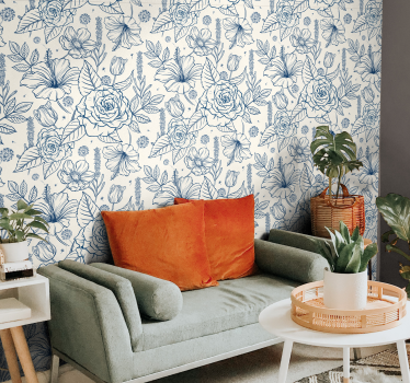 Papel de parede florido Delfts Blauw Bloem - TenStickers