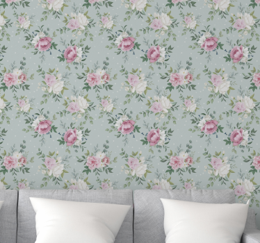 papel de parede flores Floral azul e rosa - TenStickers