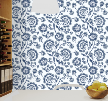 Papel de parede sala de jantar flores azuis - TenStickers