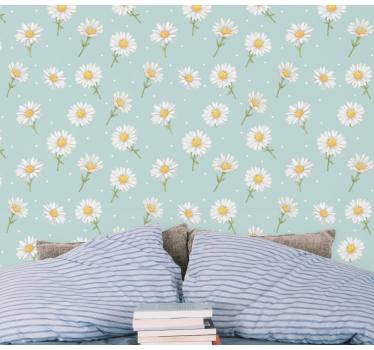 papel de parede flores Flores da margarida em azul claro - TenStickers