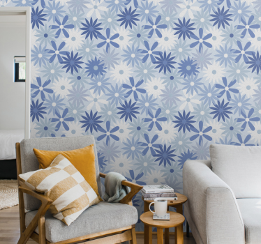 papel de parede flores Flores vintage em tons de azul - TenStickers