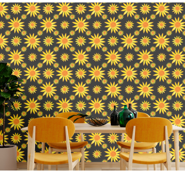 papel de parede flores Fundo preto girassol - TenStickers