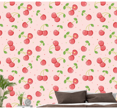 papel de parede quarto de casal padrão cereja - TenStickers