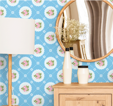 papel de parede flores Padrão rosa chique azul gasto - TenStickers
