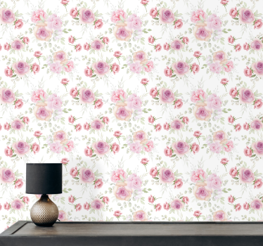 papel de parede flores Padrão rosa e selvagem - TenStickers