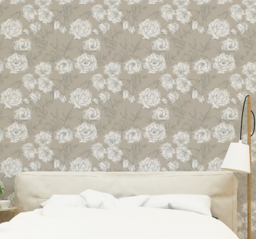 papel de parede flores Papel de parede de peônia estilo vintage - TenStickers