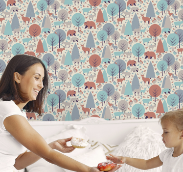 Papel de parede infantil com animais e árvores - TenStickers