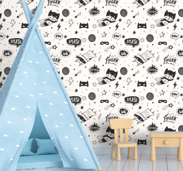 Papel de parede infantil com padrões de quadrinhos de heróis - TenStickers
