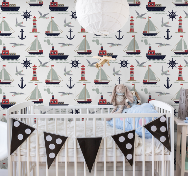 Papel de parede infantil figuras da marinha - TenStickers
