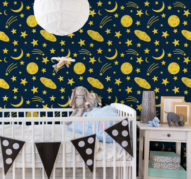 Papel de parede infantil Luas e estrelas - TenStickers