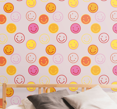 Papel de parede infanto juvenil com carinhas sorridentes amarelas - TenStickers