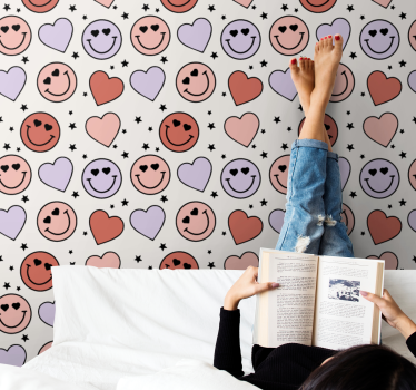 Papel de parede juvenil carinhas sorridentes de amor - TenStickers