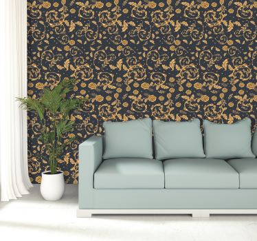 papel parede natureza Folha Dourada - TenStickers