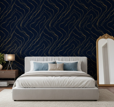 Papel de parede para quarto azul escuro e ouro mármore - TenStickers