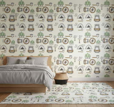 Papel de parede para quarto com bolsa de camping, bússola - TenStickers