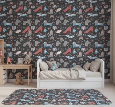 Papel de parede para quarto com ilustração de cães fofos - TenStickers