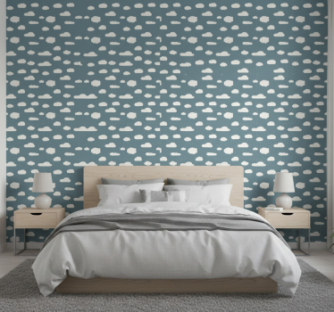 Papel de parede para quarto com padrão branco em fundo azul - TenStickers