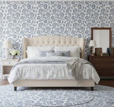 Papel de parede para quarto com padrão de flores azuis - TenStickers