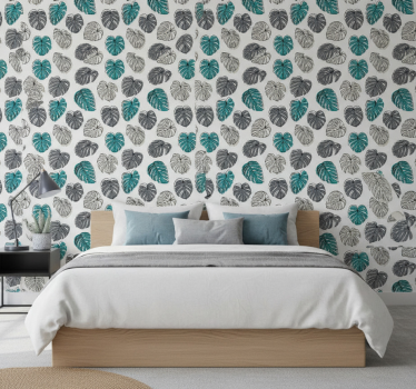 Papel de parede para quarto com padrão de folha monstera - TenStickers
