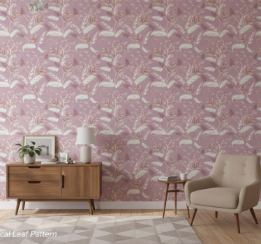 Papel de parede para quarto com padrão de folhas botânicas - TenStickers