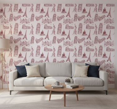 Papel de parede para quarto com padrão de monumentos famosos - TenStickers