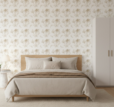Papel de parede para quarto com padrão de rosas detalhado - TenStickers