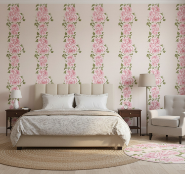 Papel de parede para quarto com padrão de rosas pink vintage - TenStickers