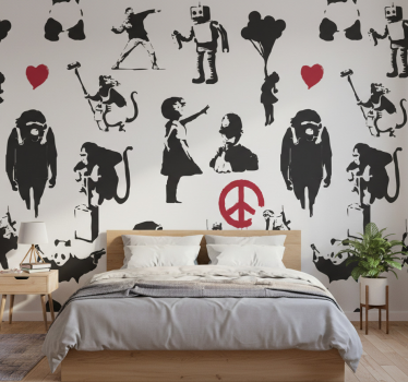 Papel de parede para quarto com padrões de personagens lúdicos - TenStickers