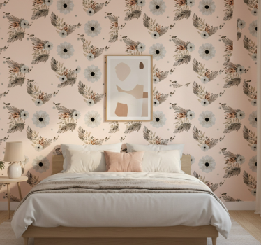 Papel de parede para quarto flores pastéis rosa e preto - TenStickers