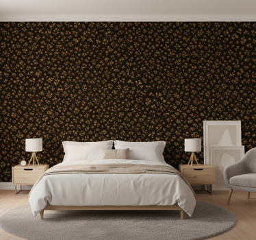 Papel de parede para quarto fundo escuro com flores douradas - TenStickers