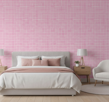 Papel de parede para quarto fundo rosa linhas brancas - TenStickers