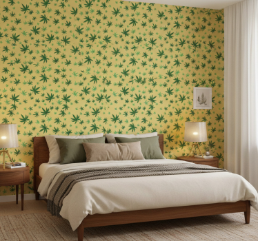 Papel de parede para quarto padrão canábis sem emenda - TenStickers