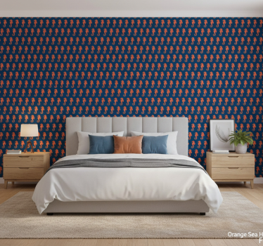 Papel de parede para quarto padrão cavalo-marinho laranja - TenStickers