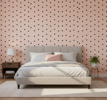 Papel de parede para quarto padrão de corações pretos - TenStickers
