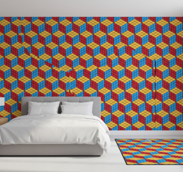 Papel de parede para quarto padrão original de cubo mágico - TenStickers