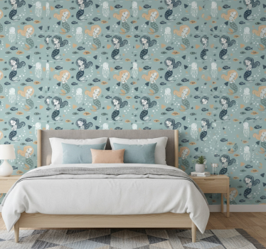 Papel de parede para quarto padrão sereia mágica azul - TenStickers