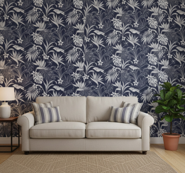 Papel de parede para quarto padrão tropical cinza - TenStickers
