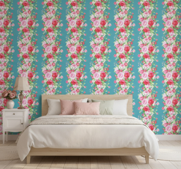 Papel de parede para quarto padrão turquesa shabby chic - TenStickers
