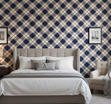 Papel de parede para quarto padrão xadrez escocês clássico - TenStickers