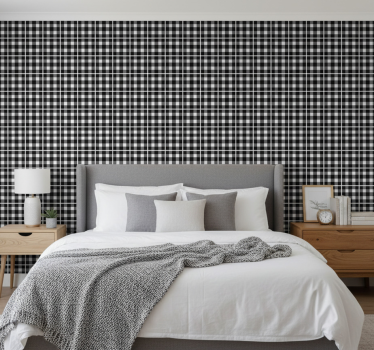 Papel de parede para quarto padrão xadrez preto e branco - TenStickers